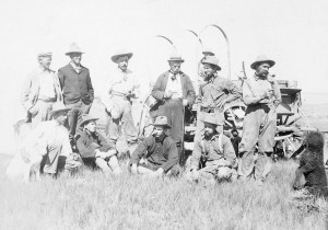 The Bone Cabin Quarry Crew, the man standing in the white shirt and cowboy hat on the left is Henry Osborn who would later name Tyrannosaurs rex.